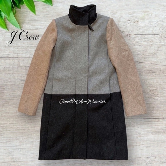 J.Crew funnel neck color-block Italian wool coat *shop@iamwarrior - Picture 4 of 10